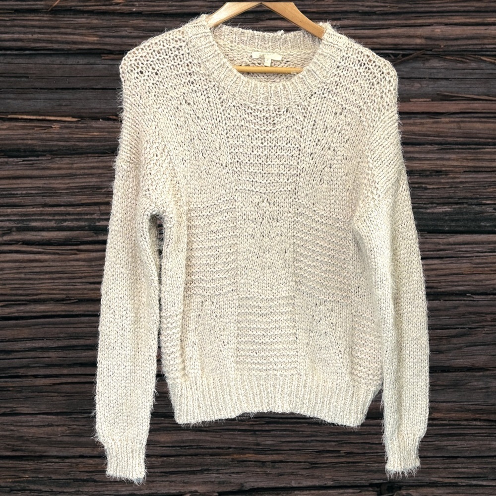 Mystree Cream Crew Neck Sweater with Textured Knit